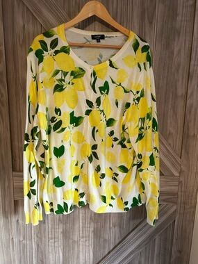 Lord & Taylor Lemon Print 100% Cotton Cardigan – Size 3X – Coastal Chic